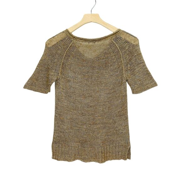 J Crew Womens Size XS Linen Blend Crochet Knit Short Sleeve Sweater Coastal Boho - Picture 2 of 5